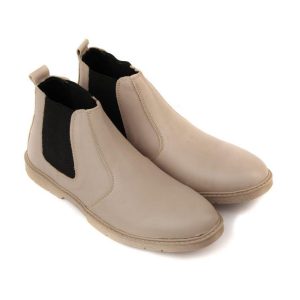 Men's Beige Leather Chelsea Boots Light Grey Slipon