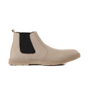 Men's Beige Leather Chelsea Boots Light Grey Slipon